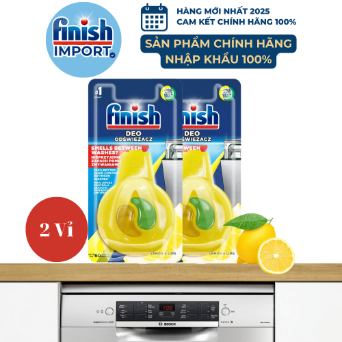 COMBO 2 Túi tinh dầu treo khử mùi không khí giúp tạo mùi thơm dễ chịu bên trong máy rửa chén Finish (EU-Đức) – (Hương thơm Chanh - 60 lần dùng).